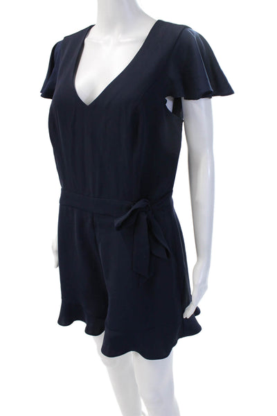 Parker Women Dark Blue V-Neck Short Sleeve Jumpsuit Solid Polyester Size 10