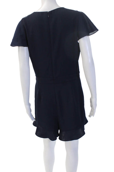 Parker Women Dark Blue V-Neck Short Sleeve Jumpsuit Solid Polyester Size 10