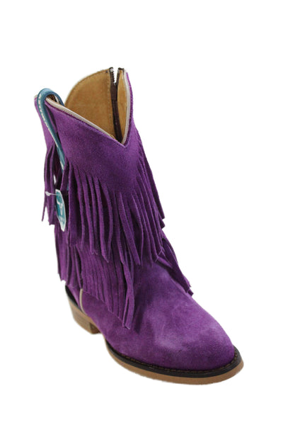 Roman Valley Kids Childrens Girls Suede Fringe Cowboy Boots Purple Size 10