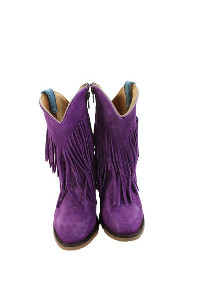 Roman Valley Kids Childrens Girls Suede Fringe Cowboy Boots Purple Size 10
