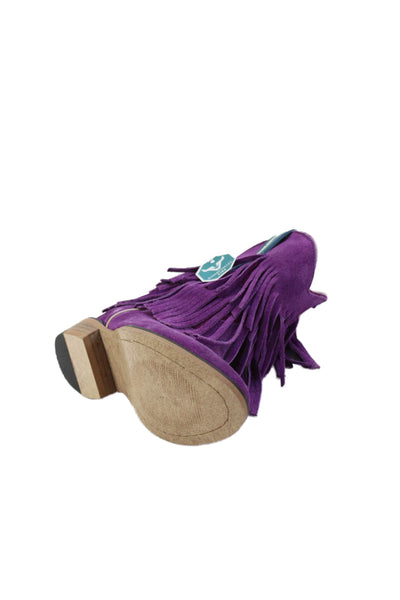 Roman Valley Kids Childrens Girls Suede Fringe Cowboy Boots Purple Size 10