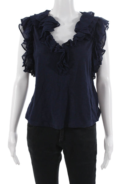 Anthropologie Women Dark Blue V-Neck Sleeveless Cotton Boho Blouse Size S