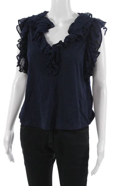 Anthropologie Women Dark Blue V-Neck Sleeveless Cotton Boho Blouse Size S