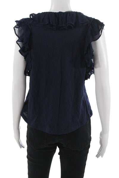 Anthropologie Women Dark Blue V-Neck Sleeveless Cotton Boho Blouse Size S