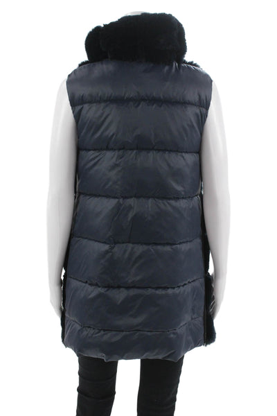 Via Spiga Womens Puffer Quilted Vest Black High Neck Zip Polyester Size S