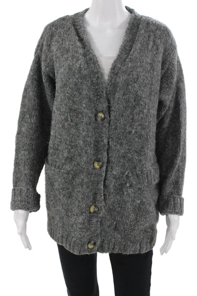 Zara Unisex Cardigan Dark Gray V Neck Button Long Sleeve Size S