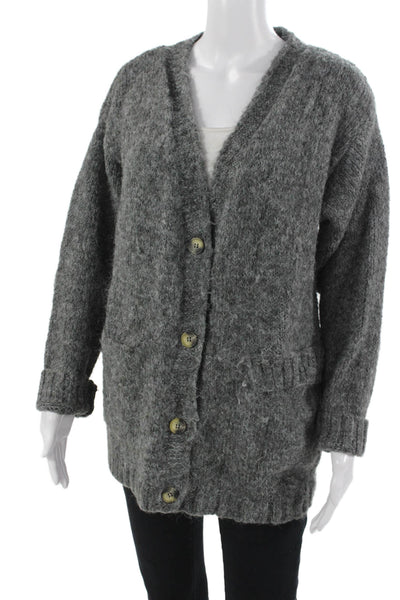 Zara Unisex Cardigan Dark Gray V Neck Button Long Sleeve Size S