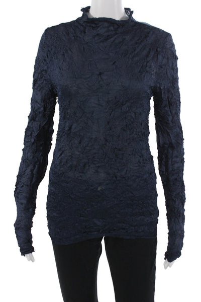 Zara Womens Mock Neck Long Sleeve Dark Blue Polyester Top Size M