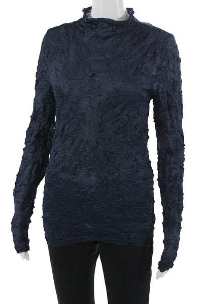 Zara Womens Mock Neck Long Sleeve Dark Blue Polyester Top Size M