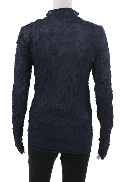 Zara Womens Mock Neck Long Sleeve Dark Blue Polyester Top Size M