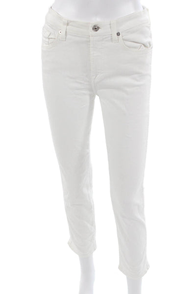 7 For All Mankind Womens Ankle Cropped Skinny White Mid-Rise Jeans Size 26
