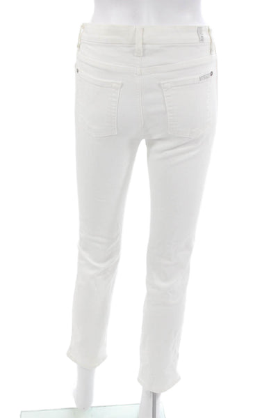 7 For All Mankind Womens Ankle Cropped Skinny White Mid-Rise Jeans Size 26