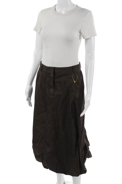 Zara Women A-Line Skirt Brown Polyester Midi Size S