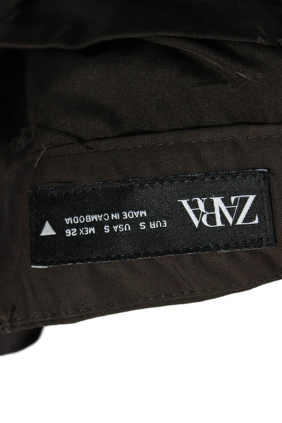 Zara Women A-Line Skirt Brown Polyester Midi Size S