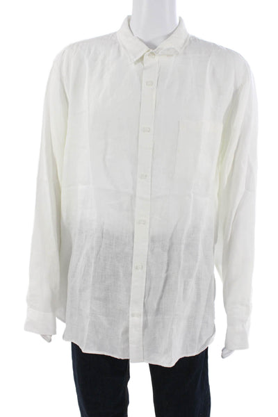 Vince Mens Linen Collared Long Sleeve Button-Down Shirt White Size 2XL