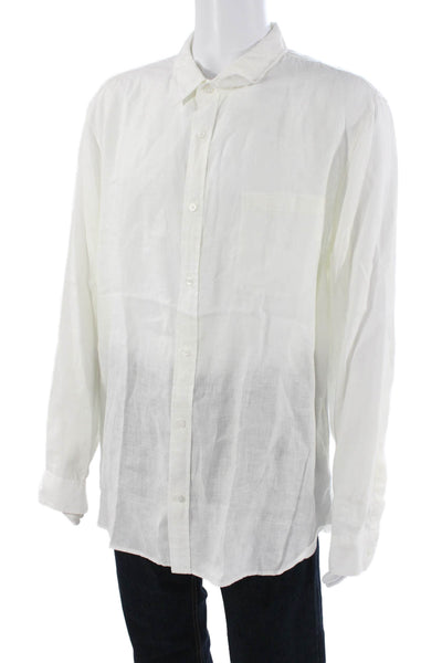 Vince Mens Linen Collared Long Sleeve Button-Down Shirt White Size 2XL