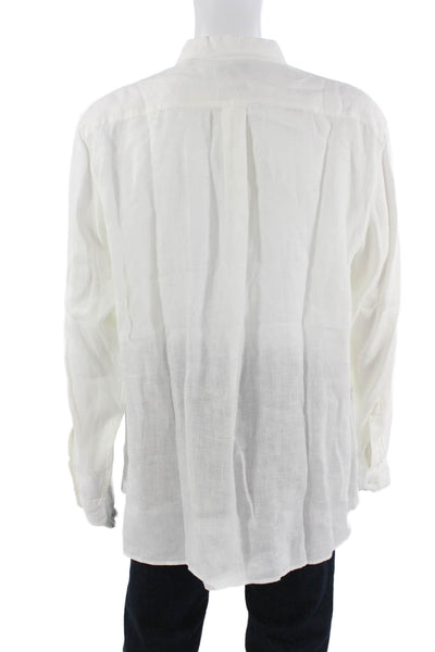 Vince Mens Linen Collared Long Sleeve Button-Down Shirt White Size 2XL