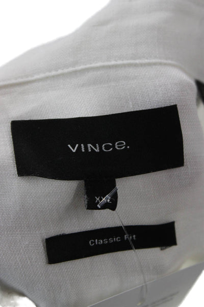 Vince Mens Linen Collared Long Sleeve Button-Down Shirt White Size 2XL