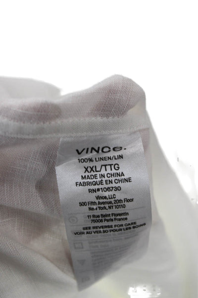 Vince Mens Linen Collared Long Sleeve Button-Down Shirt White Size 2XL