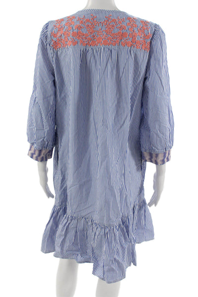 J Crew Women Shirt Dress Blue Striped V-Neck 3/4 Sleeve Size S