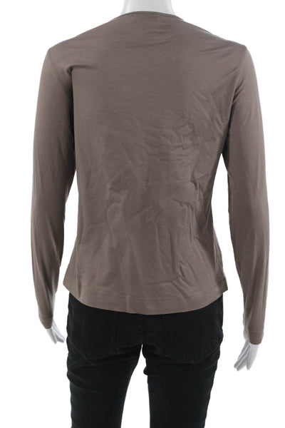 Rena Lange Womens Basic Brown Long Sleeve T-Shirt Round Neck Cotton Size M