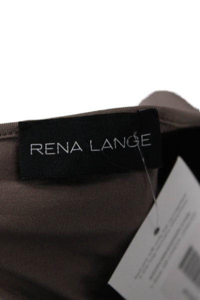 Rena Lange Womens Basic Brown Long Sleeve T-Shirt Round Neck Cotton Size M