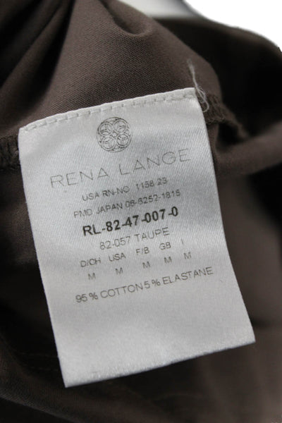 Rena Lange Womens Basic Brown Long Sleeve T-Shirt Round Neck Cotton Size M