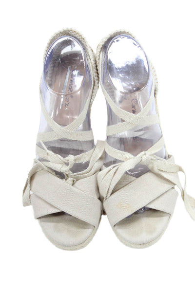 Carmen Saiz Womens Lace Up Espadrille Wedge Sandals Beige Size 39 9