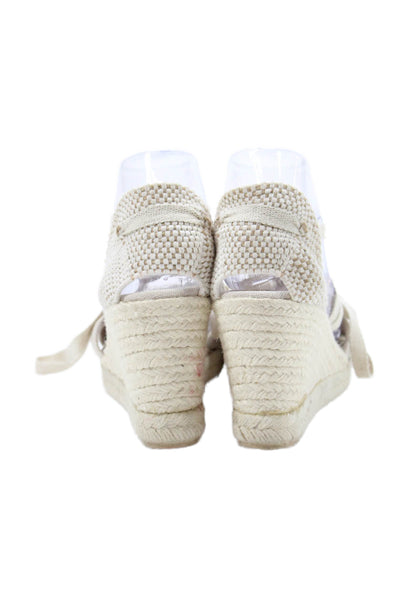 Carmen Saiz Womens Lace Up Espadrille Wedge Sandals Beige Size 39 9