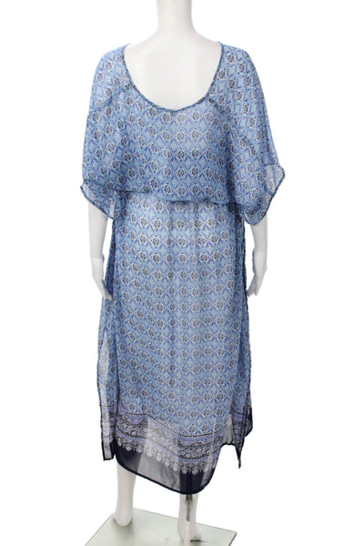 Tommy Bahama Womens Kaftan Maxi Blue Geometric V-Neck Drawstring Size S