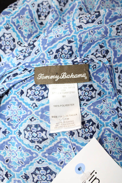 Tommy Bahama Womens Kaftan Maxi Blue Geometric V-Neck Drawstring Size S
