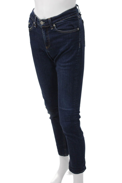 Rag & Bone Jean Womens Skinny Ankle Jeans Dark Blue Mid Rise 27 Inseam Size 28