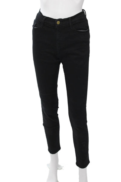 Frame Denim Womens Skinny Ankle Jeans Black High Rise Button Size 29