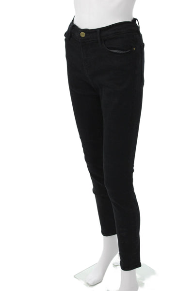 Frame Denim Womens Skinny Ankle Jeans Black High Rise Button Size 29