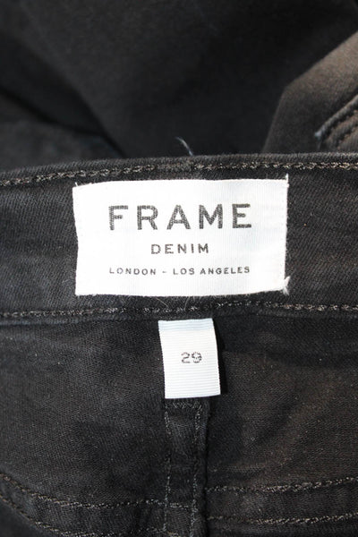 Frame Denim Womens Skinny Ankle Jeans Black High Rise Button Size 29