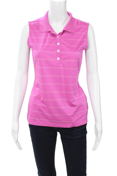 Nike Women Striped Pink Sleeveless Collared Polo Top Polyester Size S
