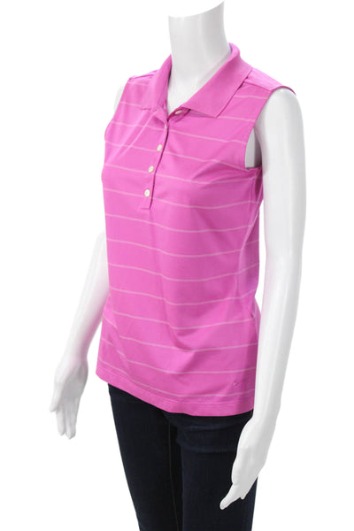 Nike Women Striped Pink Sleeveless Collared Polo Top Polyester Size S