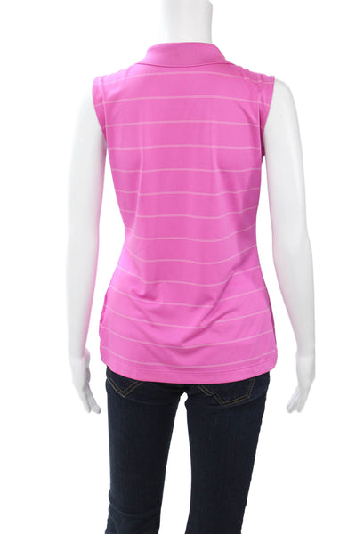Nike Women Striped Pink Sleeveless Collared Polo Top Polyester Size S