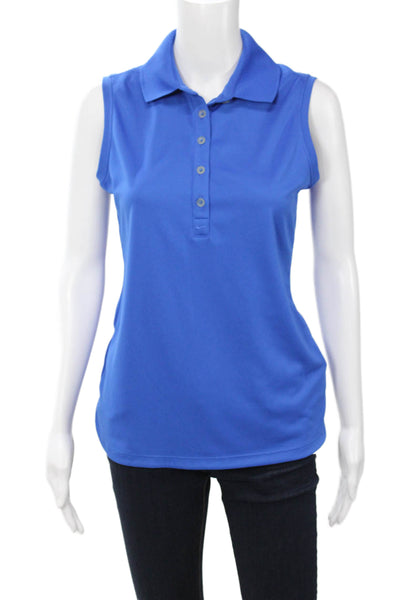 Nike Golf Women Basic Sleeveless Collared Polo Blue 100% Linen Size S