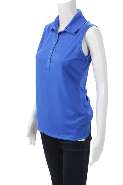 Nike Golf Women Basic Sleeveless Collared Polo Blue 100% Linen Size S
