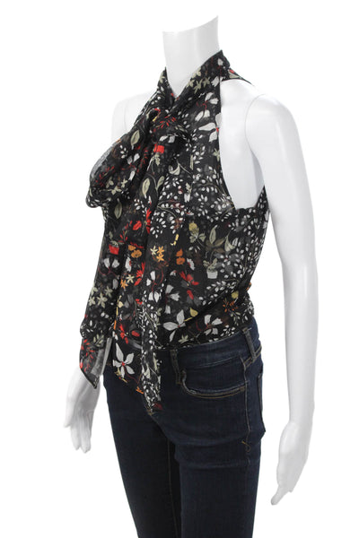 Intermix Women Black Silk High Neck Floral Sleeveless Tie Blouse Size S
