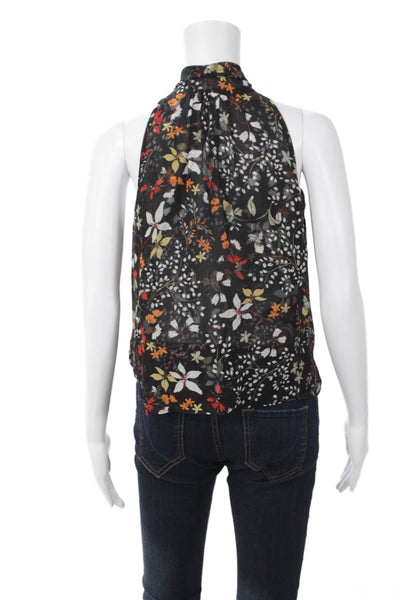 Intermix Women Black Silk High Neck Floral Sleeveless Tie Blouse Size S