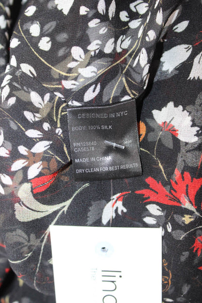 Intermix Women Black Silk High Neck Floral Sleeveless Tie Blouse Size S