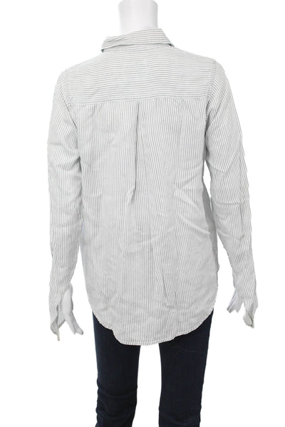 Rails Womens Striped Collared Long Sleeve Button Up White Lyocell Size XS