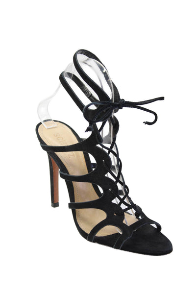 Schutz Womens Suede Strappy Sandals Heels Black Size 6.5B