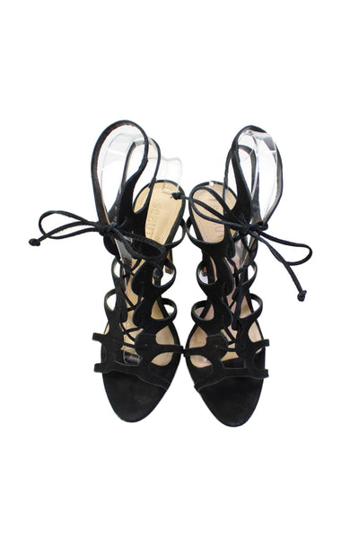 Schutz Womens Suede Strappy Sandals Heels Black Size 6.5B