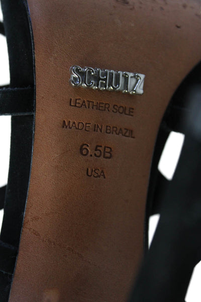 Schutz Womens Suede Strappy Sandals Heels Black Size 6.5B