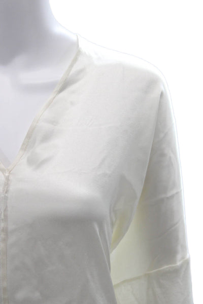 Vince Womens Silk Blend V Neck Long Sleeve Basic Blouse White Size M
