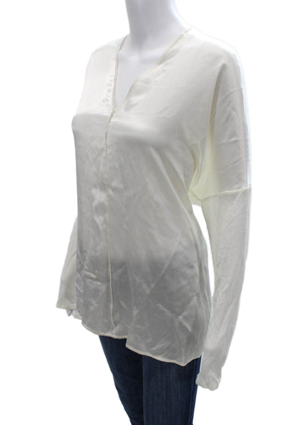 Vince Womens Silk Blend V Neck Long Sleeve Basic Blouse White Size M