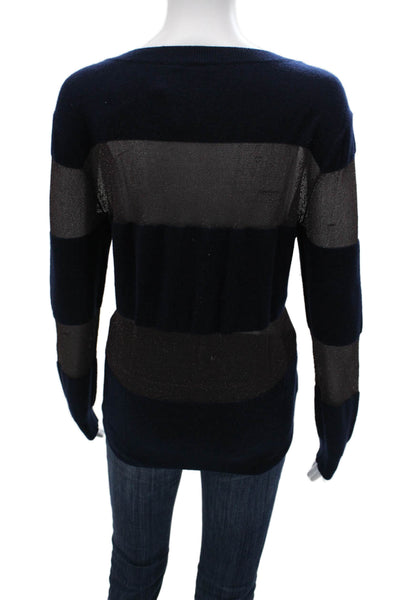 Whit Unisex Striped Dark Blue Cashmere Blend Crew Neck Pullover Sweater Size M